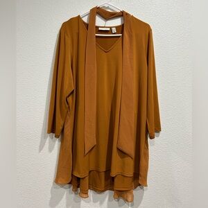 Susan Graver Liquid Knit Swing Tunic Chiffon Overlay 3/4 Sleeves sz Large